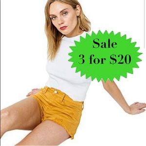 RSQ jean shorts MUSTARD denim yellow DISTRESSED juniors Tilly’s cut offs raw hem